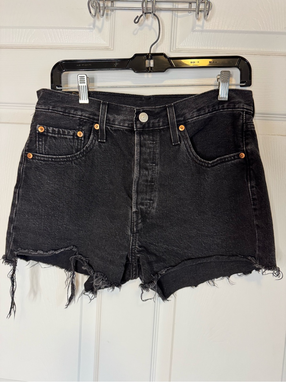 Levi's Black Distressed High-Rise Denim Shorts